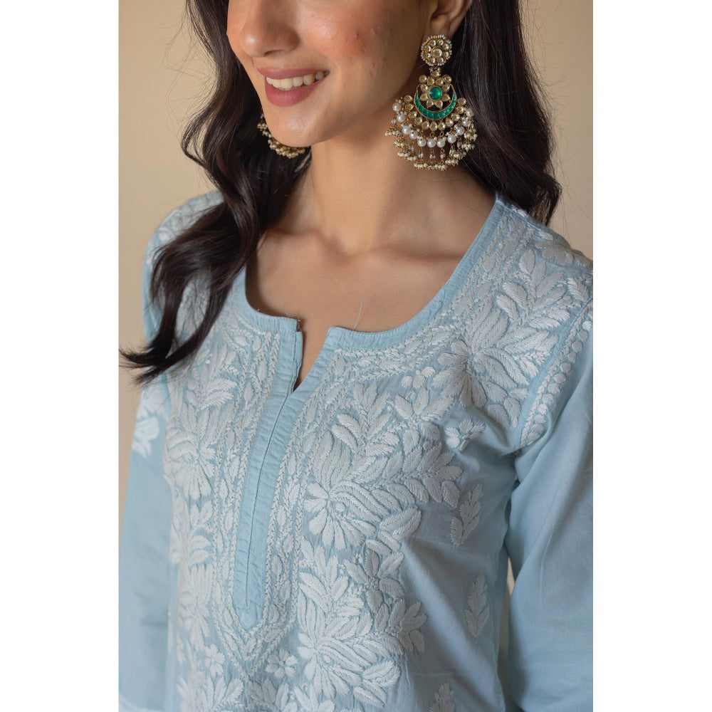 Old Marigold Nazma Cotton Blue Hand Embroidered Chikankari Kurta