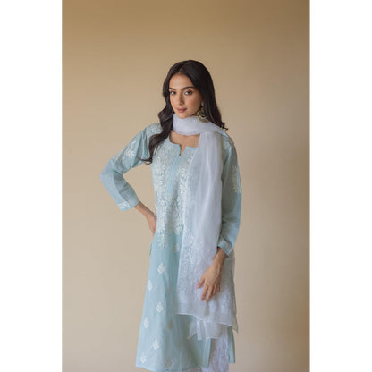 Old Marigold Nazma Cotton Blue Hand Embroidered Chikankari Kurta