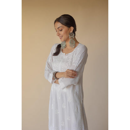 Old Marigold Razina White Modal Heavy Hand Embroidered Chikankari Kurta