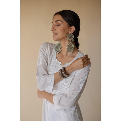 Old Marigold Razina White Modal Heavy Hand Embroidered Chikankari Kurta