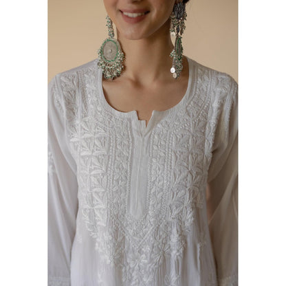 Old Marigold Razina White Modal Heavy Hand Embroidered Chikankari Kurta