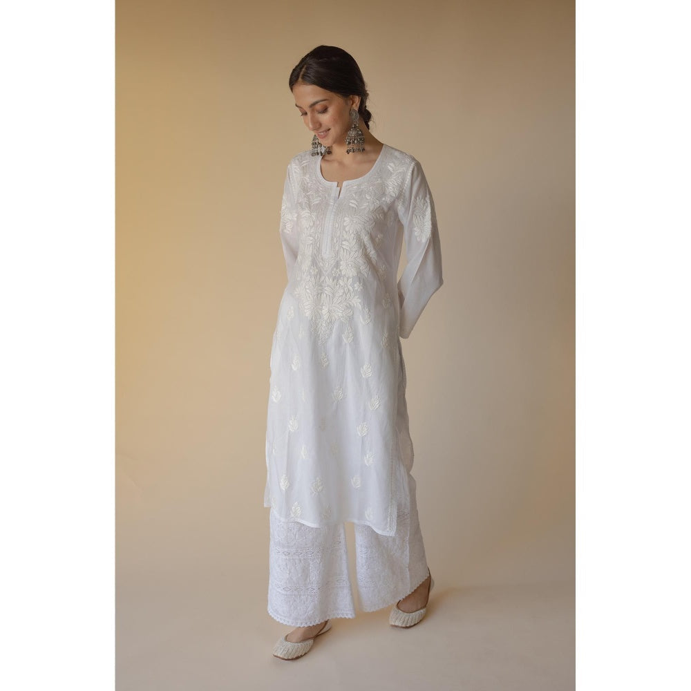 Old Marigold Noori Cotton White Hand Embroidered Chikankari Kurta