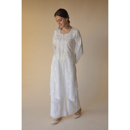 Old Marigold Noori Cotton White Hand Embroidered Chikankari Kurta