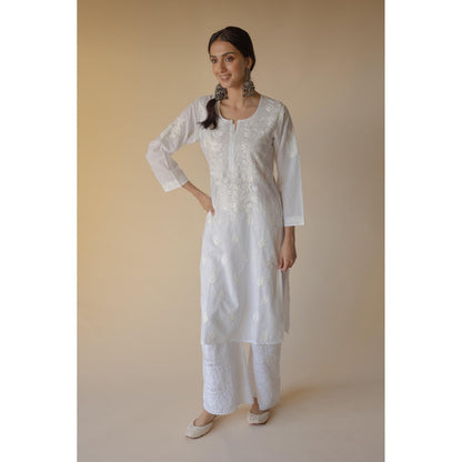 Old Marigold Noori Cotton White Hand Embroidered Chikankari Kurta