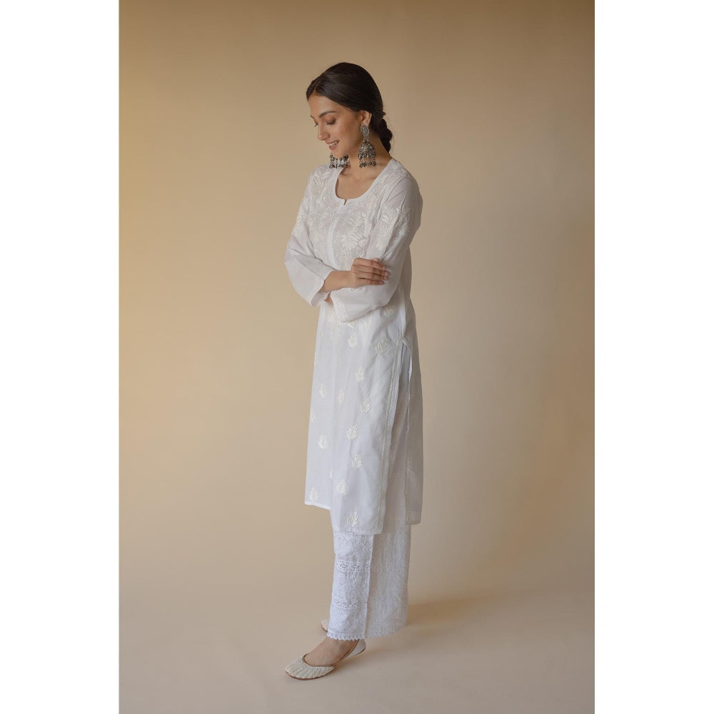 Old Marigold Noori Cotton White Hand Embroidered Chikankari Kurta