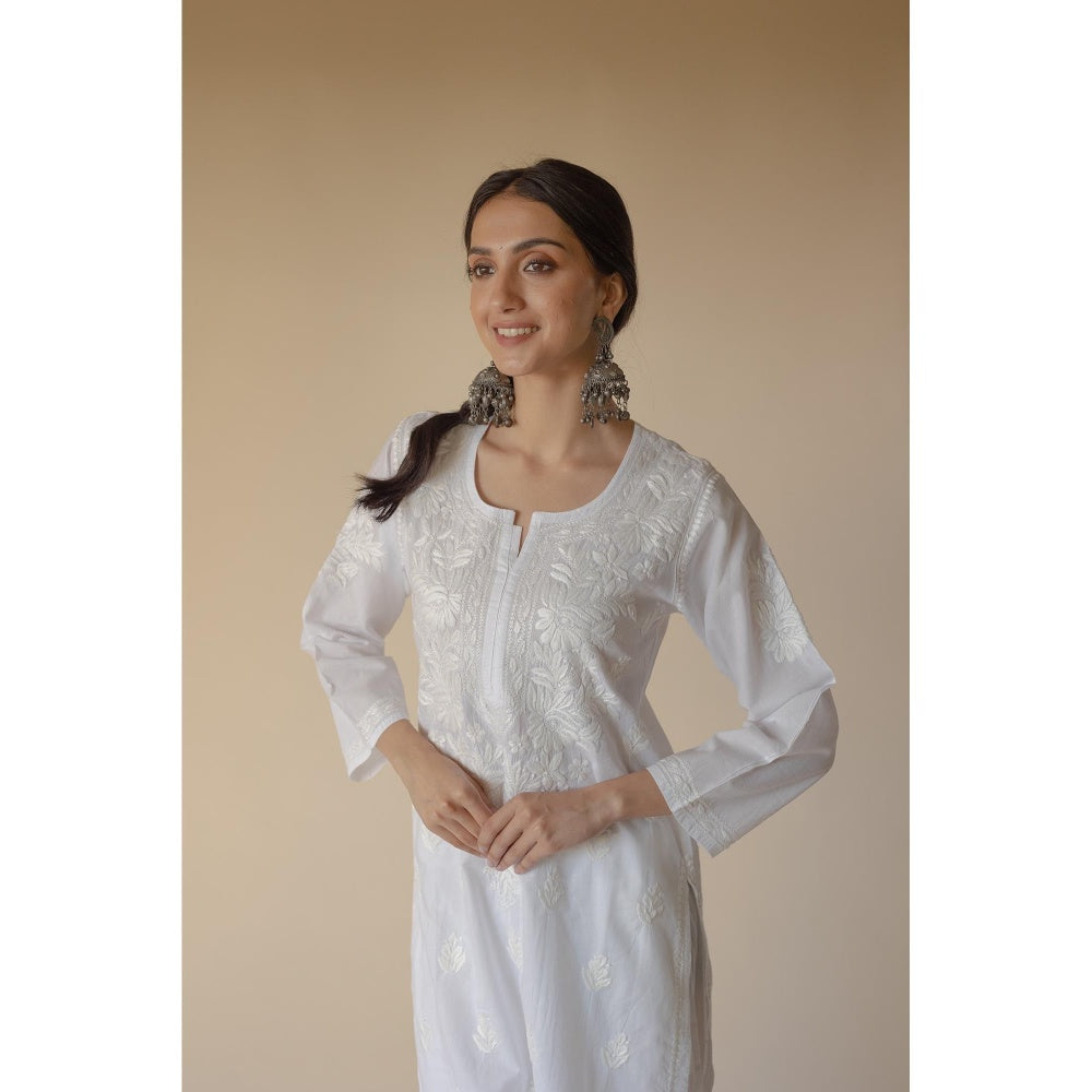 Old Marigold Noori Cotton White Hand Embroidered Chikankari Kurta