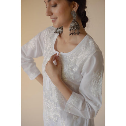 Old Marigold Noori Cotton White Hand Embroidered Chikankari Kurta
