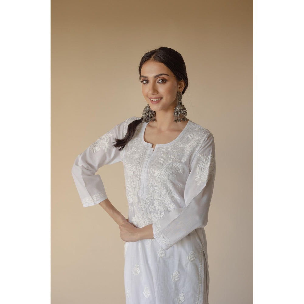 Old Marigold Noori Cotton White Hand Embroidered Chikankari Kurta