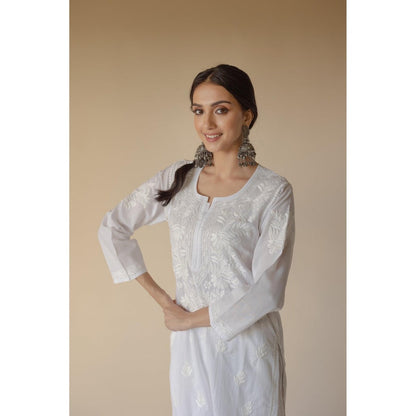Old Marigold Noori Cotton White Hand Embroidered Chikankari Kurta