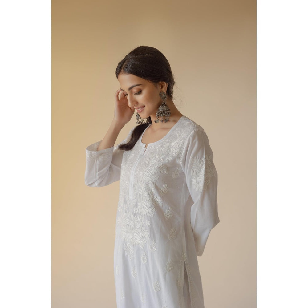 Old Marigold Noori Cotton White Hand Embroidered Chikankari Kurta