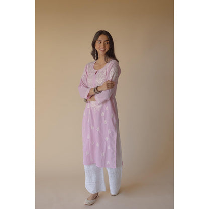 Old Marigold Fida Cotton Purple Hand Embroidered Chikankari Kurta