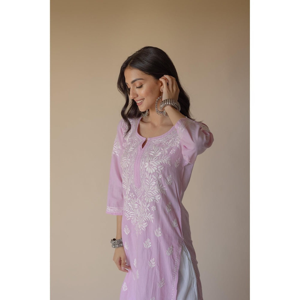 Old Marigold Fida Cotton Purple Hand Embroidered Chikankari Kurta
