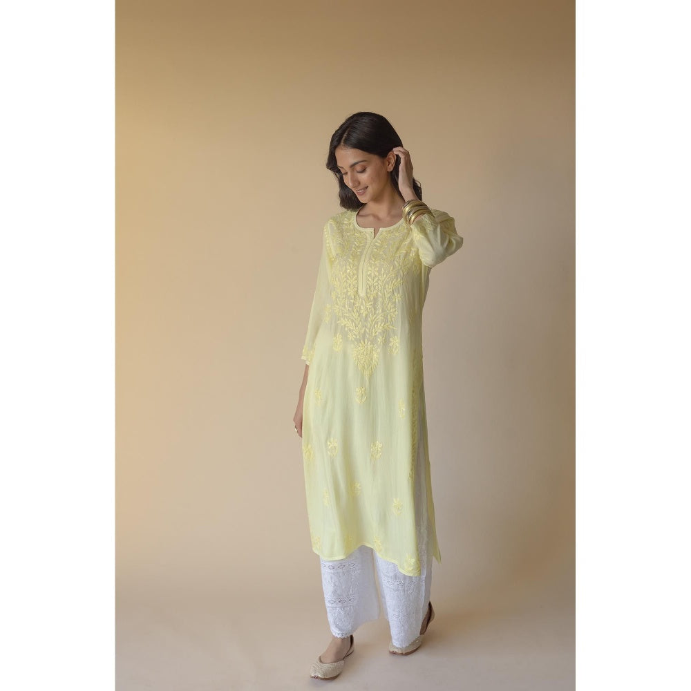 Old Marigold Samreen Yellow Modal Hand Embroidered Chikankari Kurta