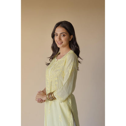 Old Marigold Samreen Yellow Modal Hand Embroidered Chikankari Kurta