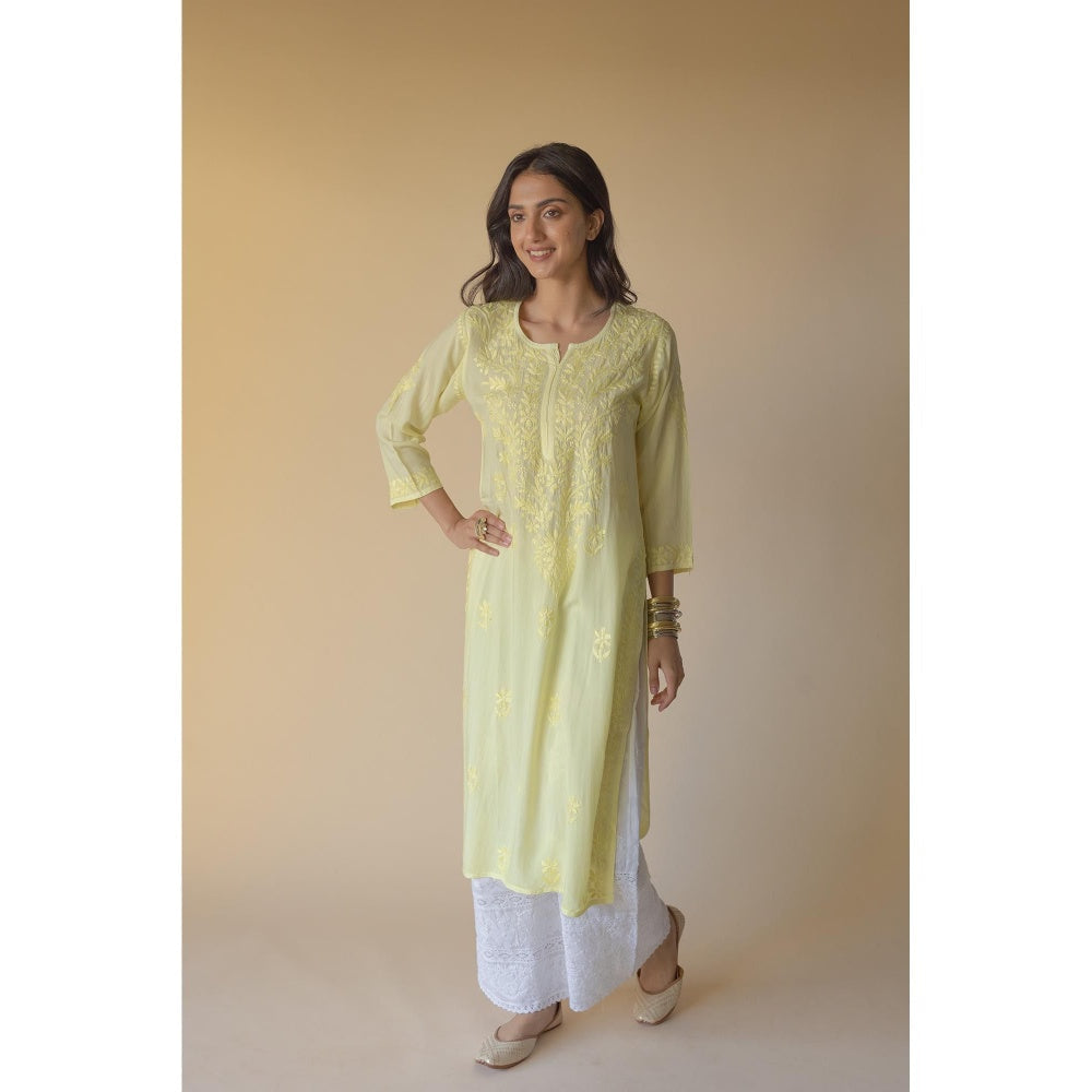 Old Marigold Samreen Yellow Modal Hand Embroidered Chikankari Kurta