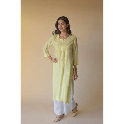 Old Marigold Samreen Yellow Modal Hand Embroidered Chikankari Kurta