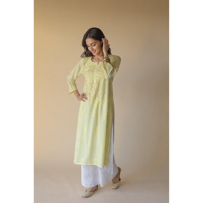 Old Marigold Samreen Yellow Modal Hand Embroidered Chikankari Kurta