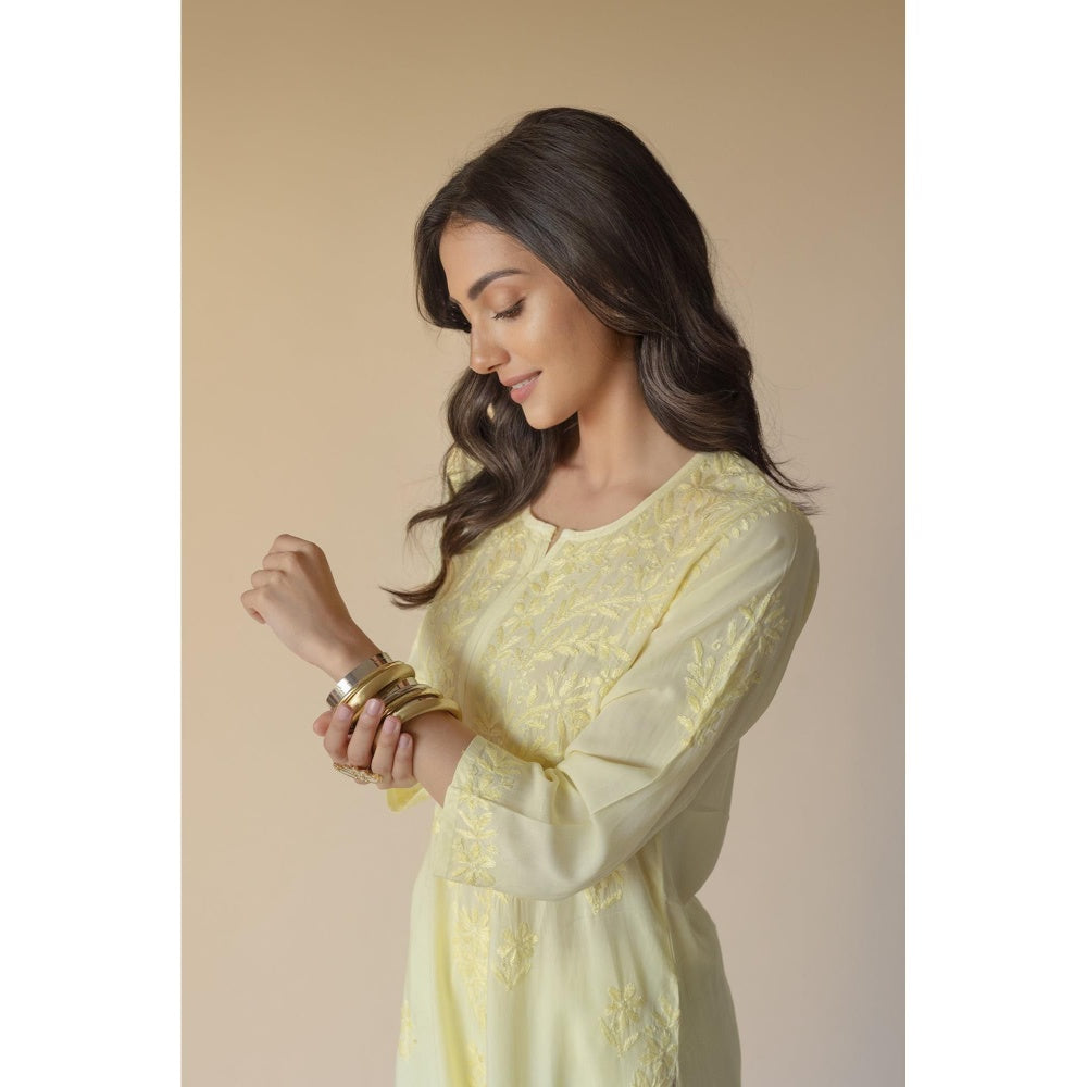 Old Marigold Samreen Yellow Modal Hand Embroidered Chikankari Kurta
