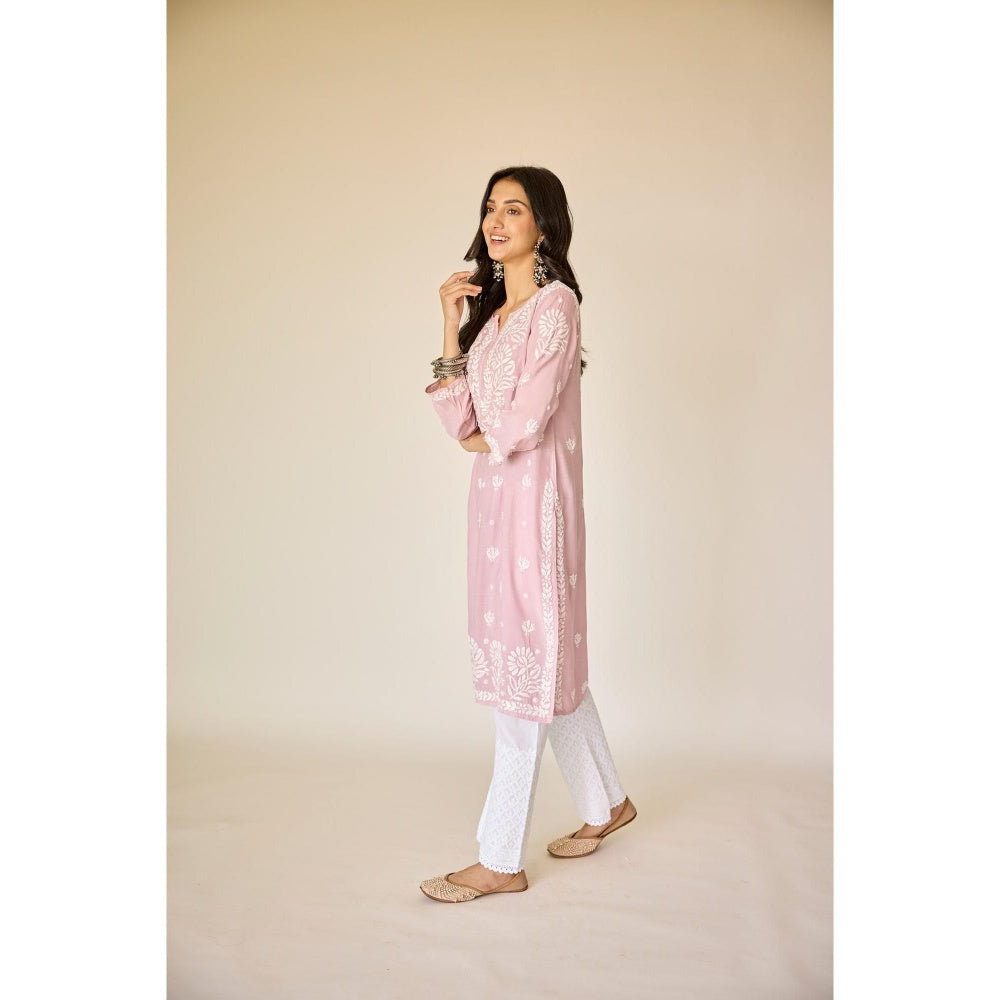 Old Marigold Noura Dusty Pink Muslin Hand Embroidered Chikankari Kurta