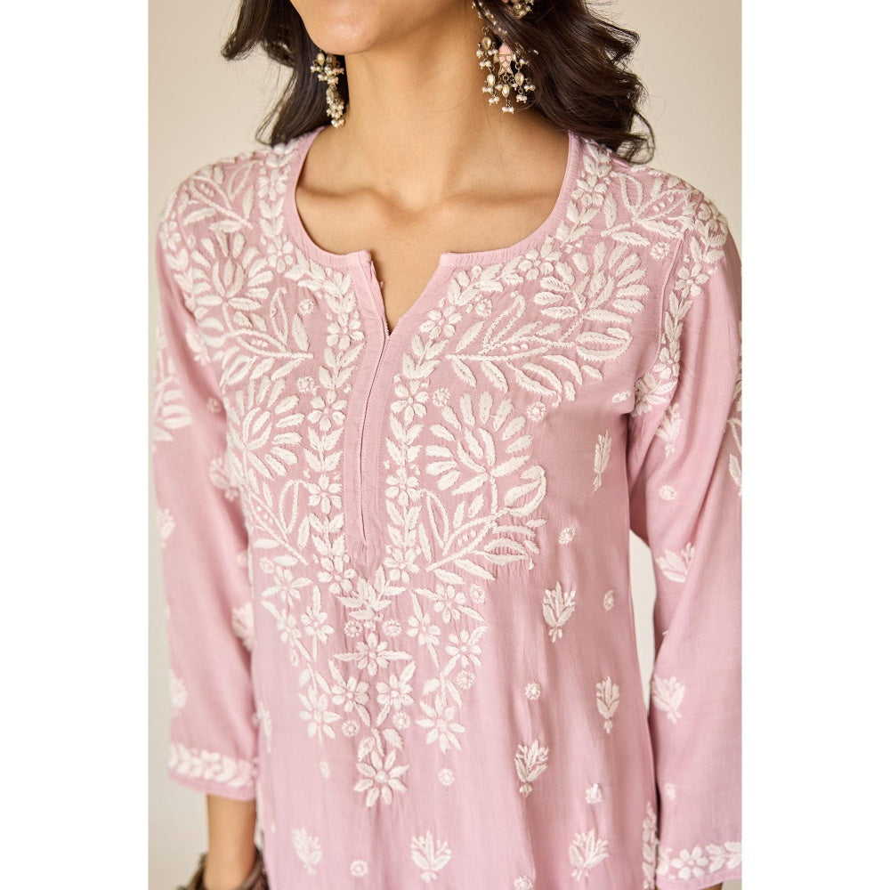 Old Marigold Noura Dusty Pink Muslin Hand Embroidered Chikankari Kurta