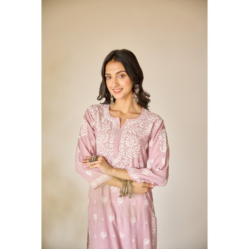 Old Marigold Noura Dusty Pink Muslin Hand Embroidered Chikankari Kurta