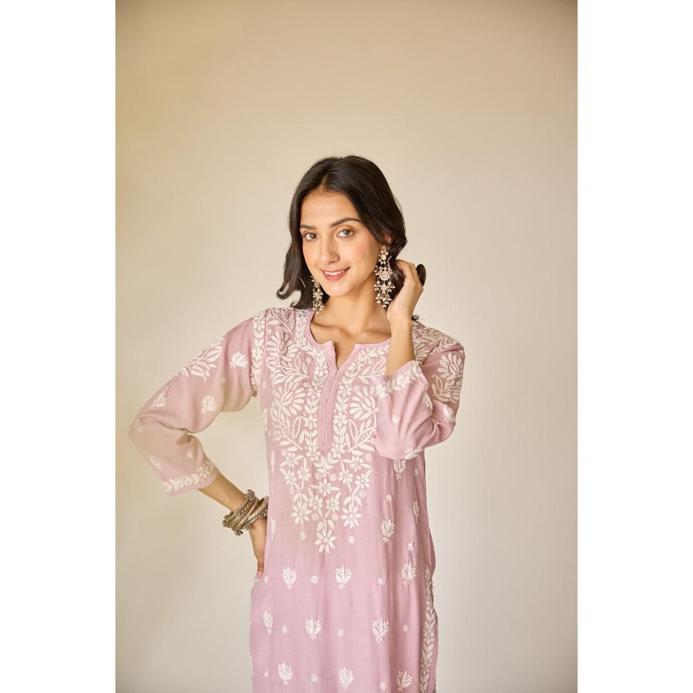 Old Marigold Noura Dusty Pink Muslin Hand Embroidered Chikankari Kurta