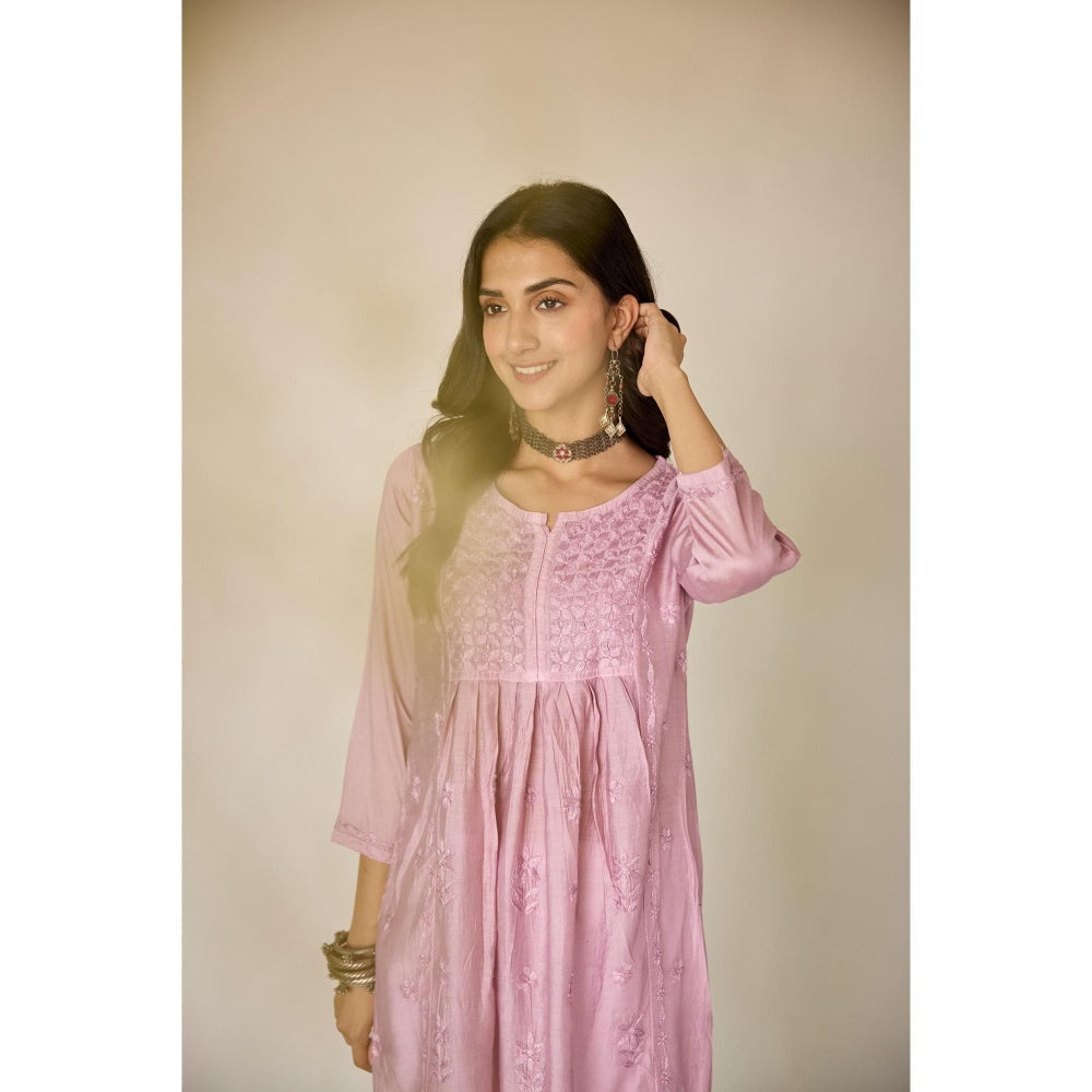 Old Marigold Rim Purple Chanderi Hand Embroidered Chikankari Kurta