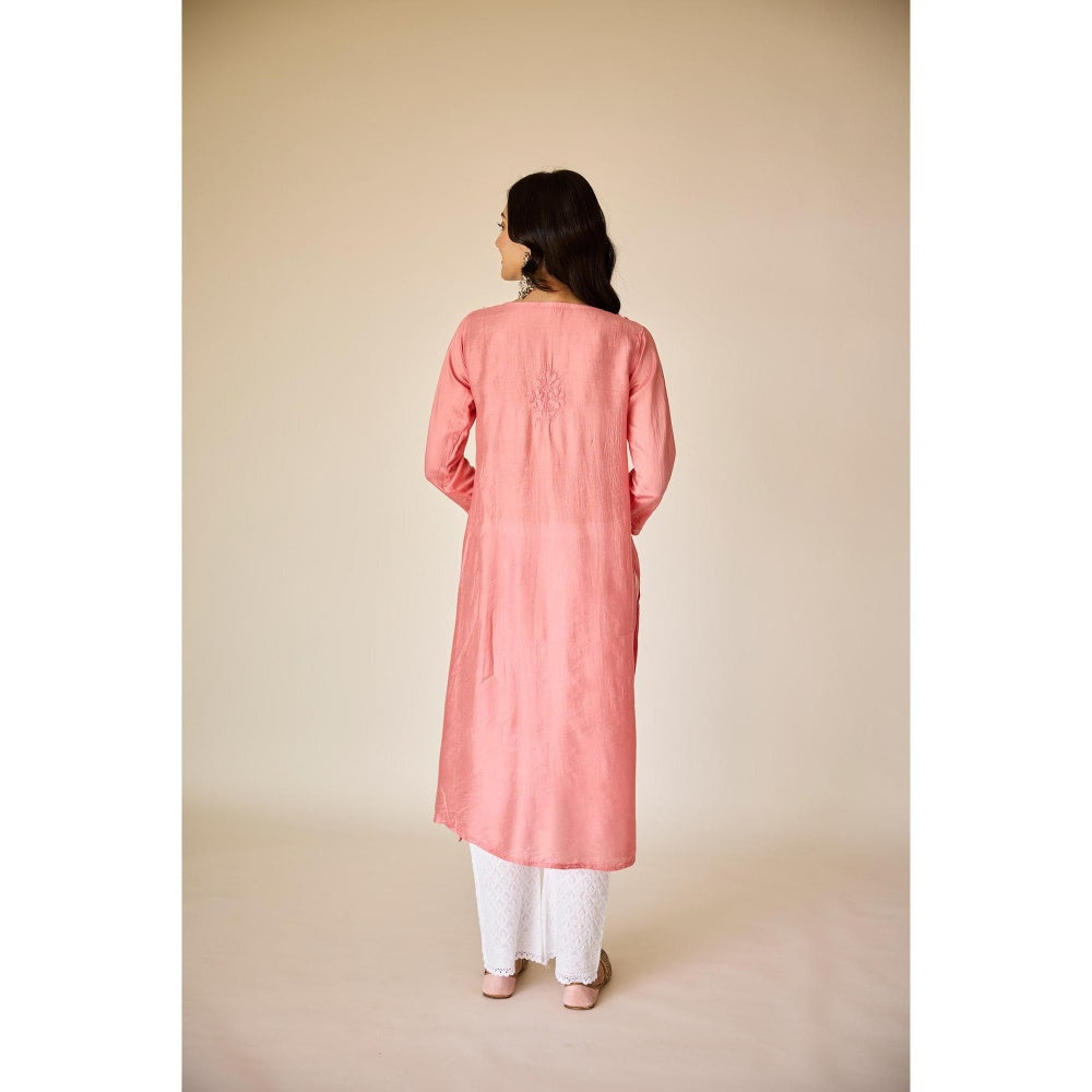 Old Marigold Tala Peach Chanderi Hand Embroidered Chikankari Kurta