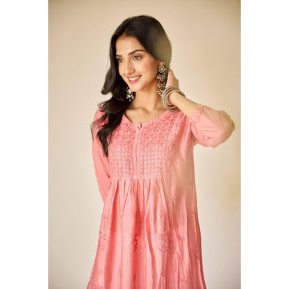 Old Marigold Tala Peach Chanderi Hand Embroidered Chikankari Kurta