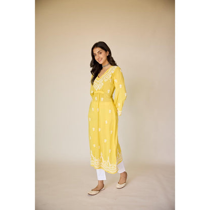 Old Marigold Henna Yellow Modal Hand Embroidered Chikankari Kurta
