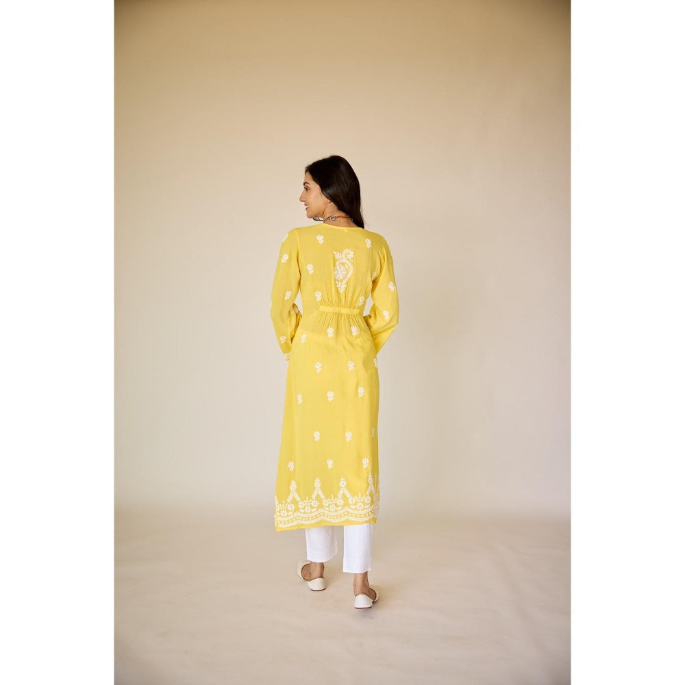 Old Marigold Henna Yellow Modal Hand Embroidered Chikankari Kurta