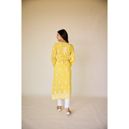 Old Marigold Henna Yellow Modal Hand Embroidered Chikankari Kurta