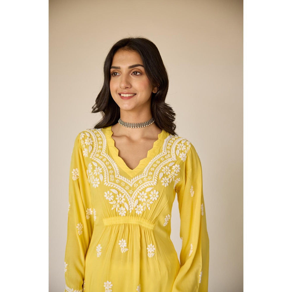 Old Marigold Henna Yellow Modal Hand Embroidered Chikankari Kurta