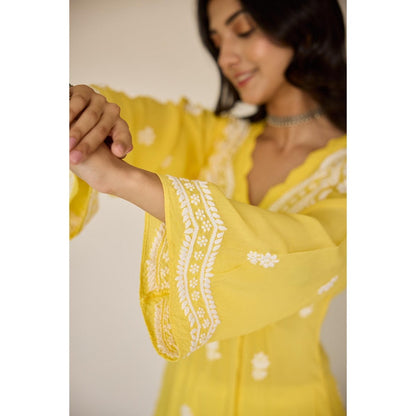 Old Marigold Henna Yellow Modal Hand Embroidered Chikankari Kurta