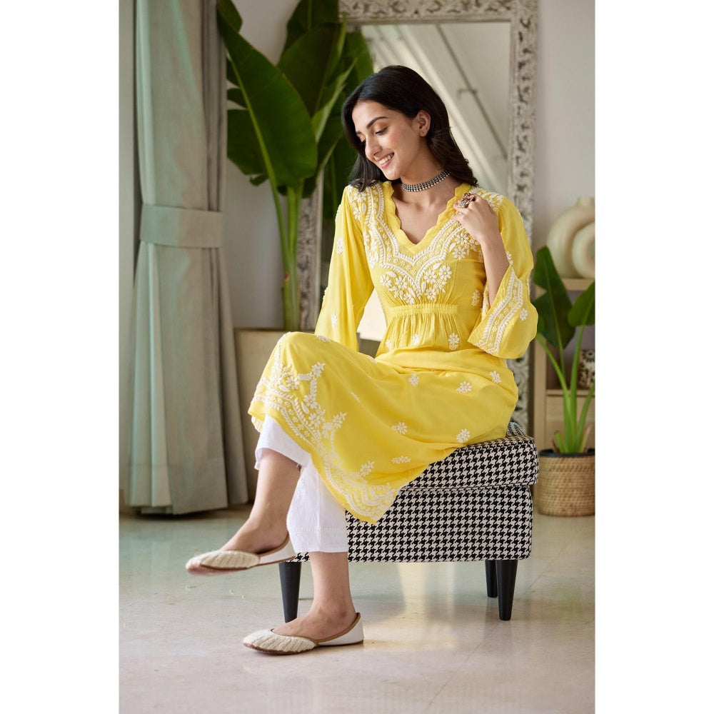 Old Marigold Henna Yellow Modal Hand Embroidered Chikankari Kurta