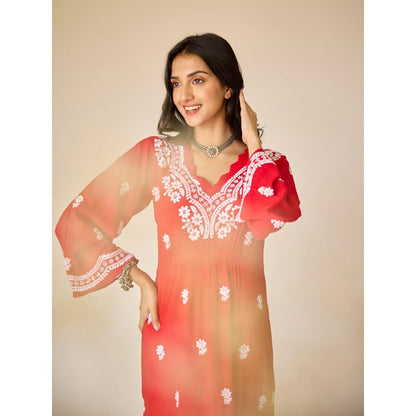 Old Marigold Ayub Red Modal Hand Embroidered Chikankari Kurta
