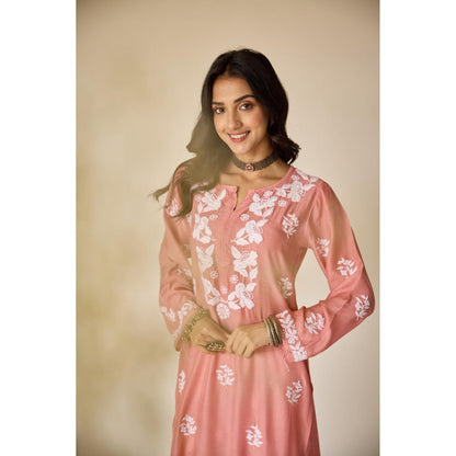 Old Marigold Sumaiya Peach Pink Muslin Hand Embroidered Chikankari Kurta