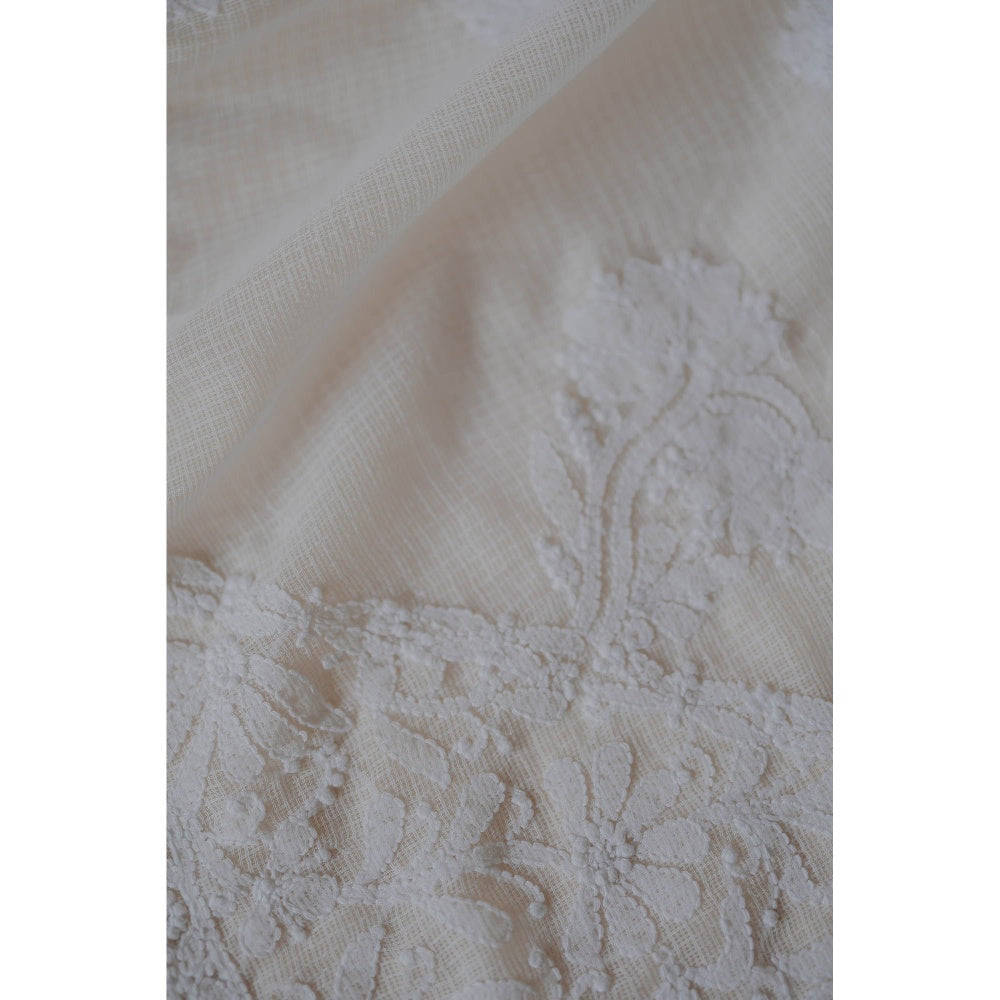 Old Marigold Farida White Kota Hand Embroidered Chikankari Dupatta