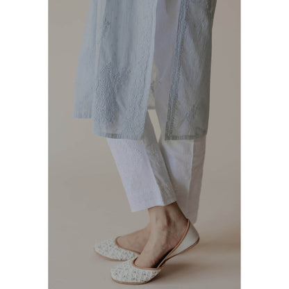 Old Marigold Sukoon White Cotton Lycra Hand Embroidered Chikankari Straight Pant