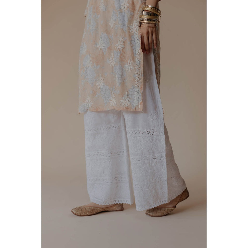 Old Marigold Mariam White Cotton Hand Embroidered Chikankari Palazzo