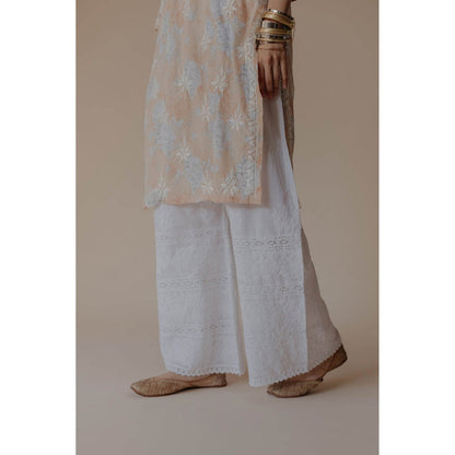 Old Marigold Mariam White Cotton Hand Embroidered Chikankari Palazzo