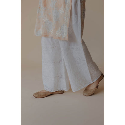 Old Marigold Mariam White Cotton Hand Embroidered Chikankari Palazzo