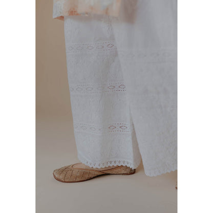 Old Marigold Mariam White Cotton Hand Embroidered Chikankari Palazzo