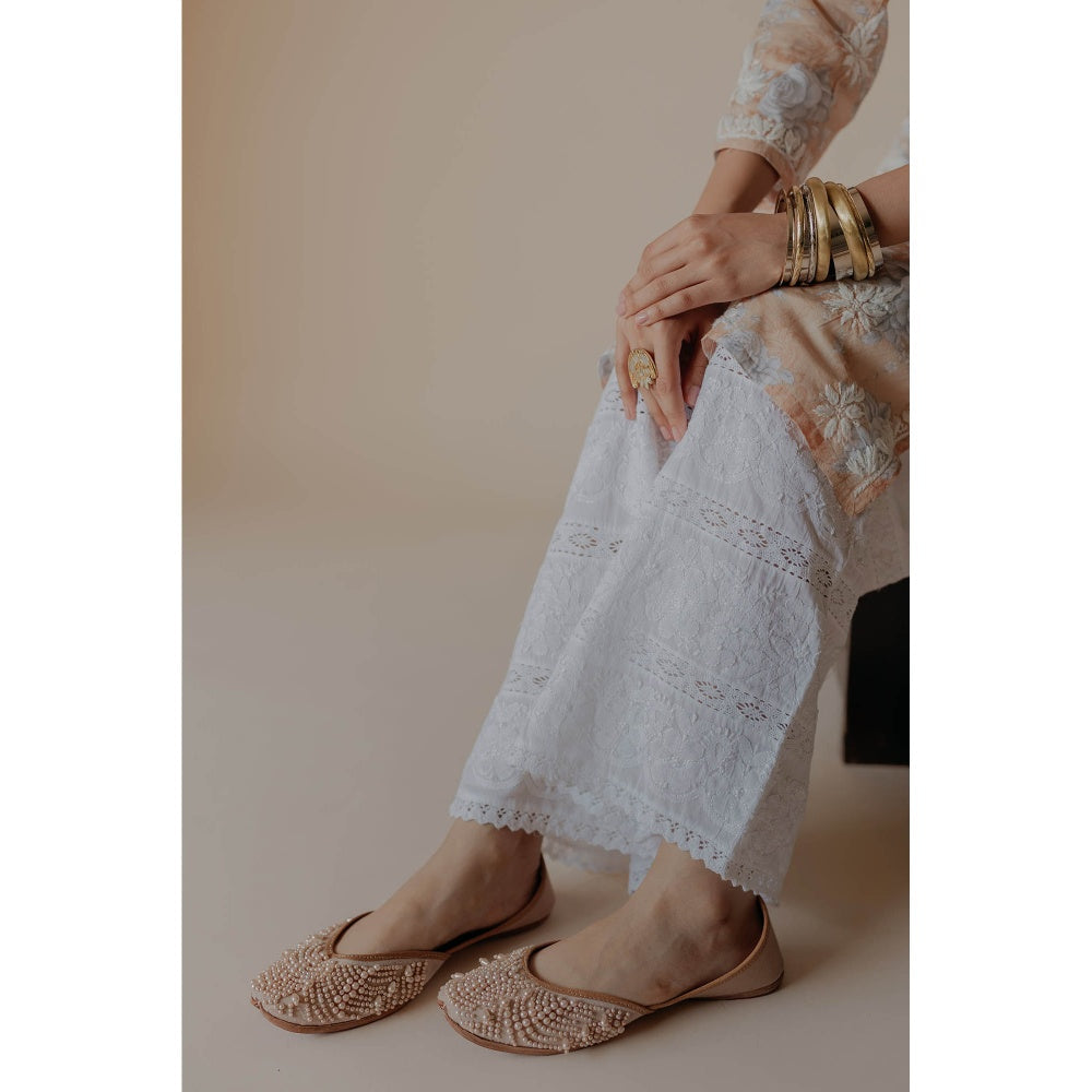 Old Marigold Mariam White Cotton Hand Embroidered Chikankari Palazzo