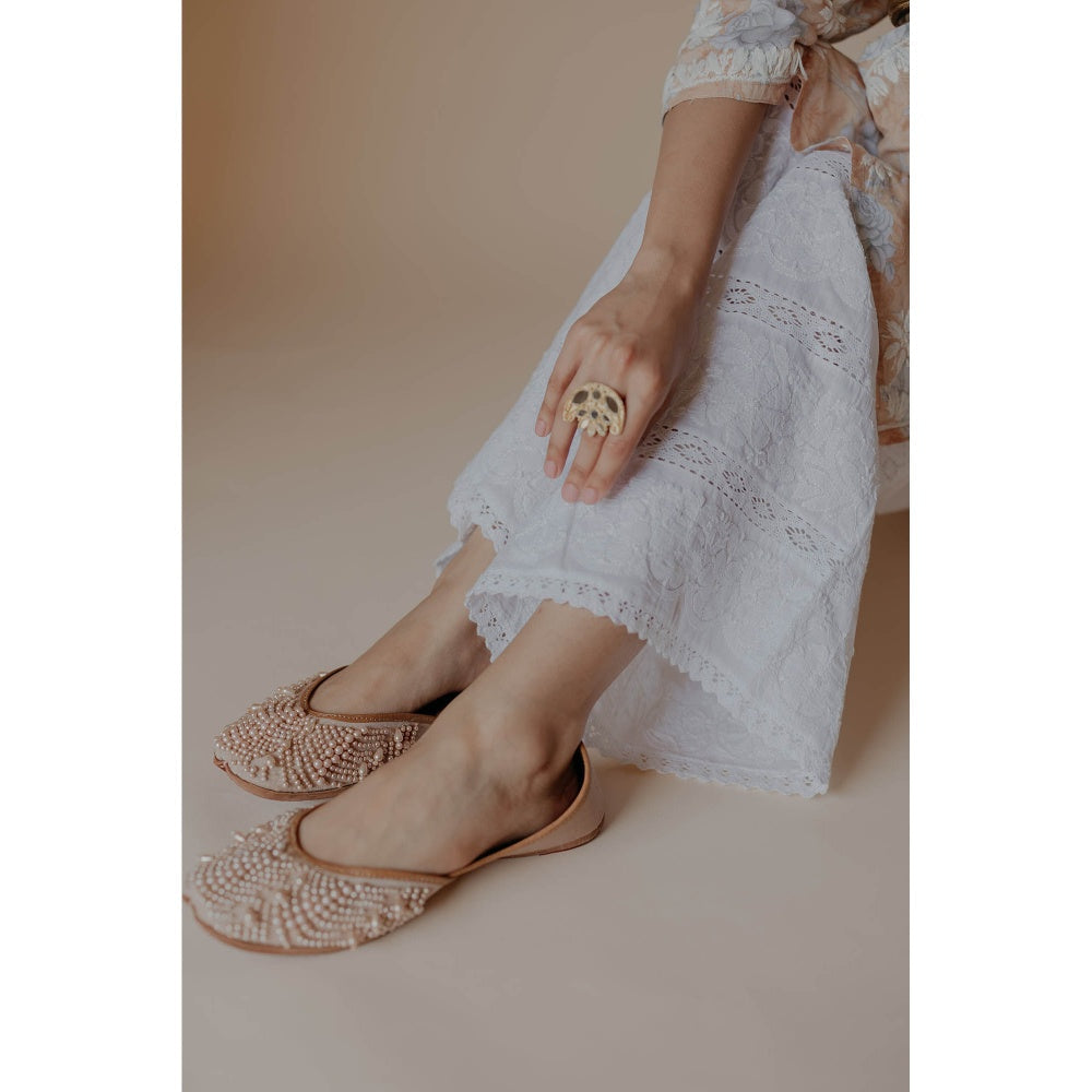 Old Marigold Mariam White Cotton Hand Embroidered Chikankari Palazzo