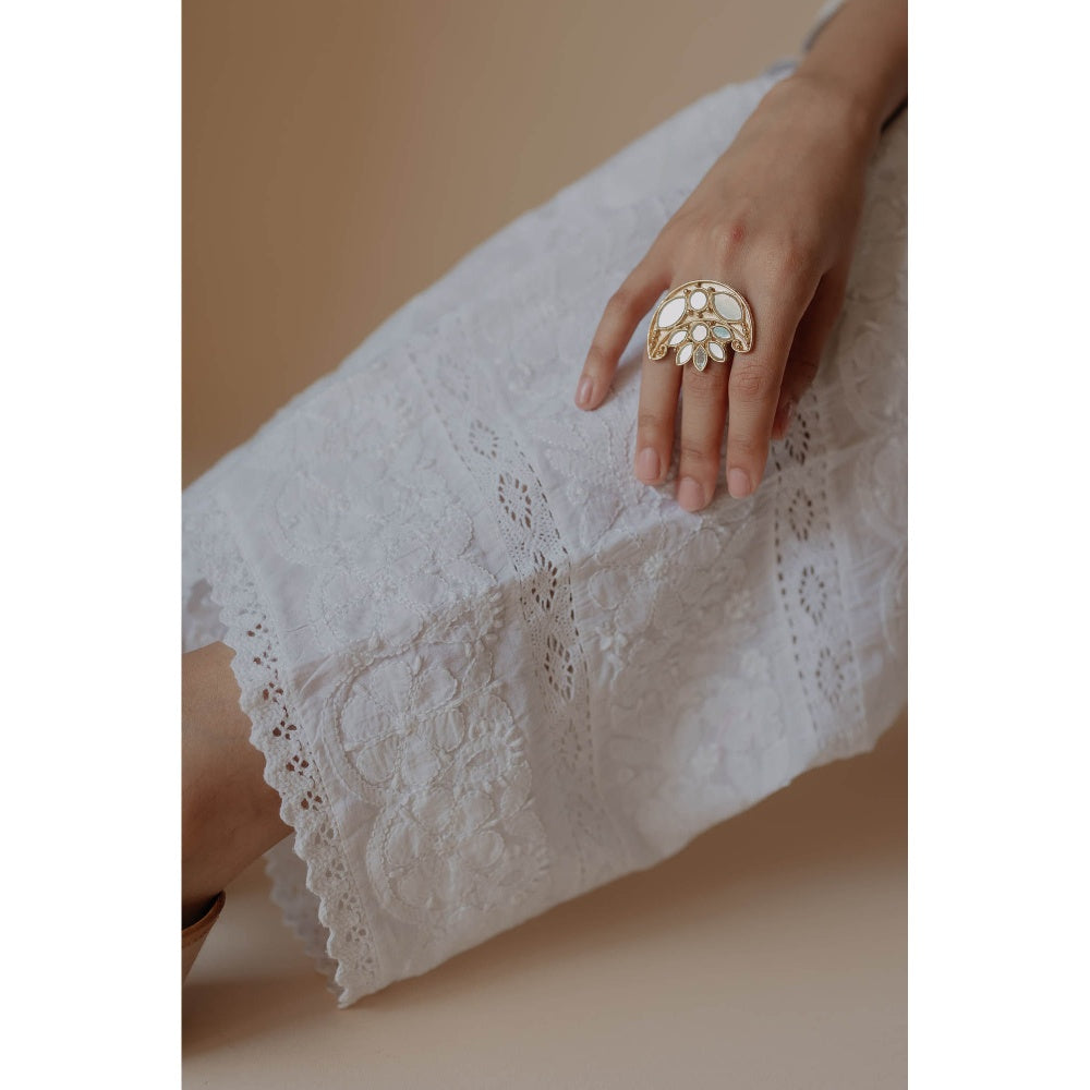 Old Marigold Mariam White Cotton Hand Embroidered Chikankari Palazzo