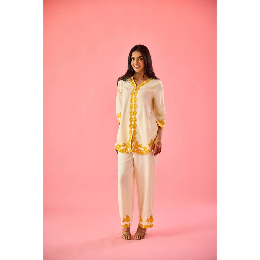 Old Marigold Blossom Cream Cotton Embroidered Co-Ord (Set of 2)