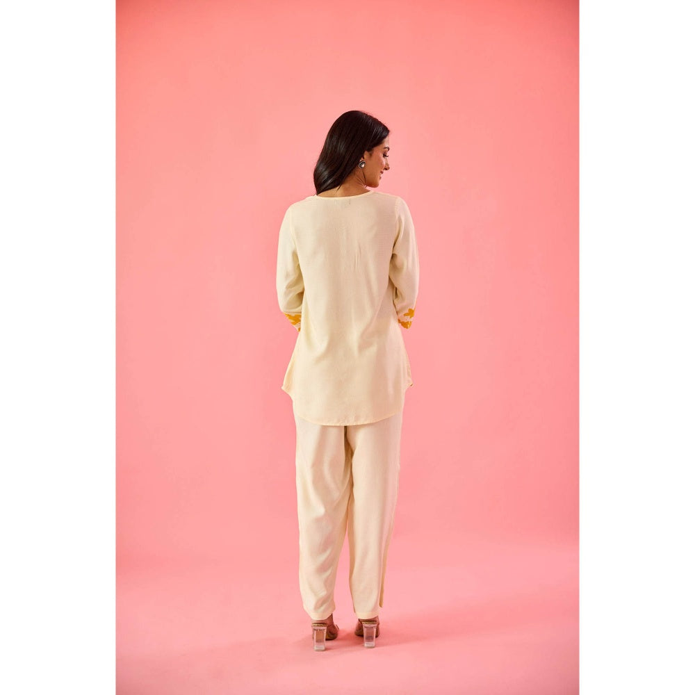 Old Marigold Blossom Cream Cotton Embroidered Co-Ord (Set of 2)