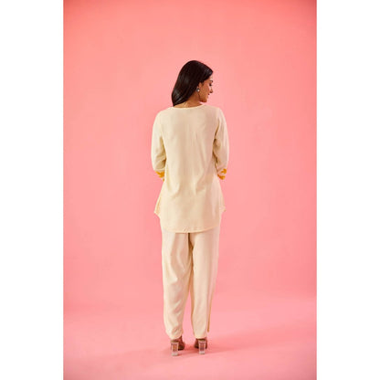 Old Marigold Blossom Cream Cotton Embroidered Co-Ord (Set of 2)