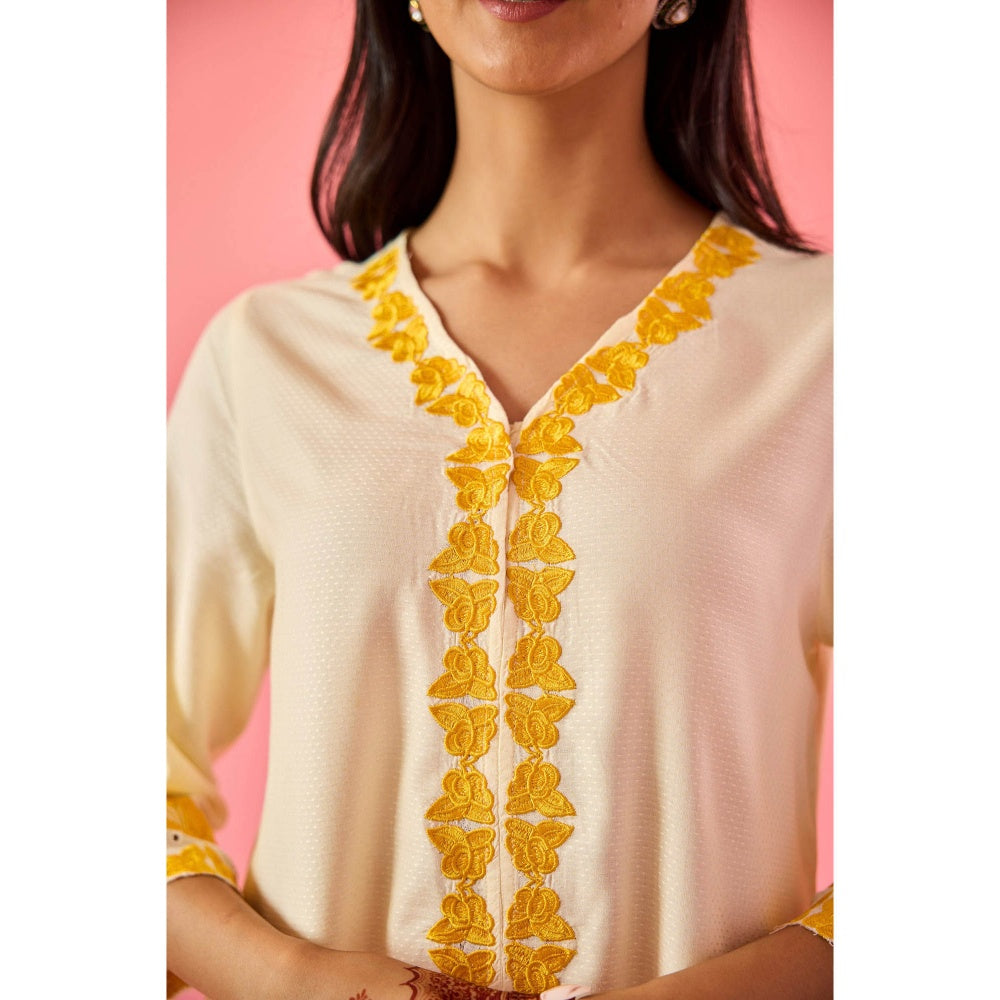 Old Marigold Blossom Cream Cotton Embroidered Co-Ord (Set of 2)